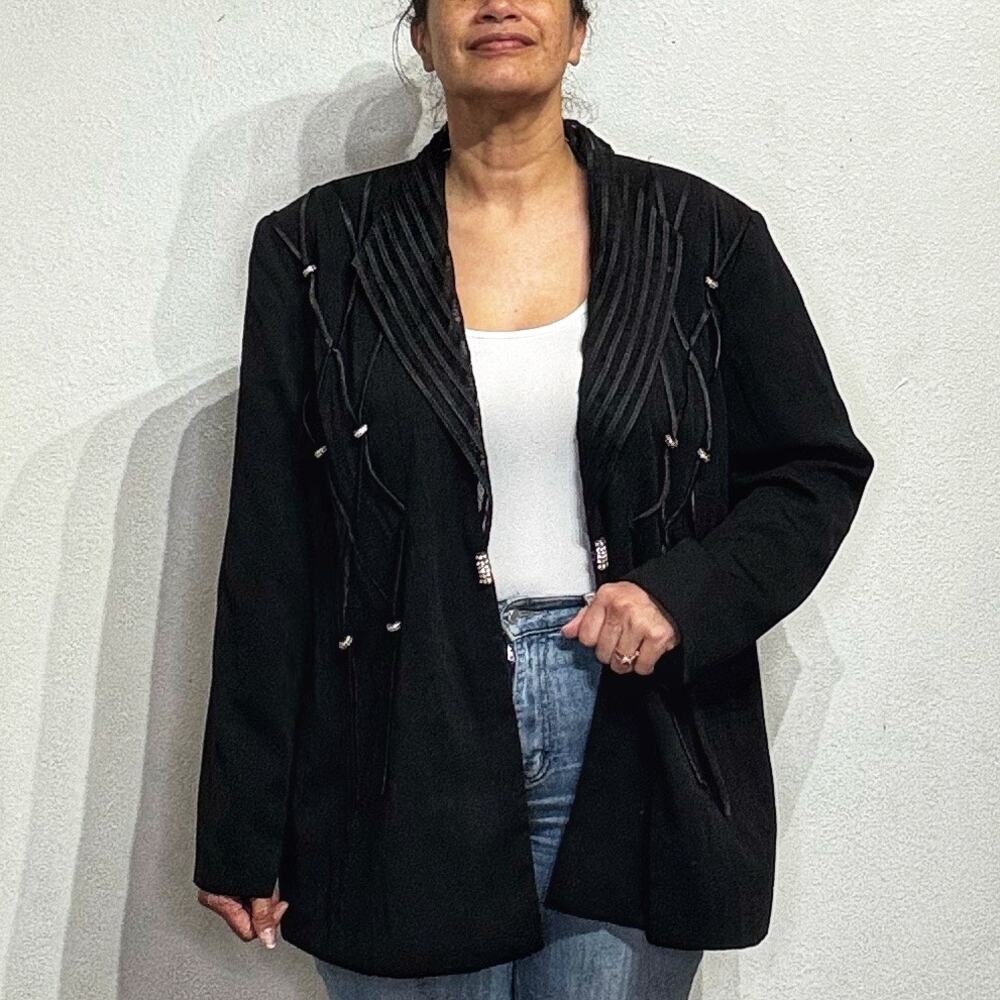 St. Anthony Evening Black Vintage Beaded Jacket Sz 18W